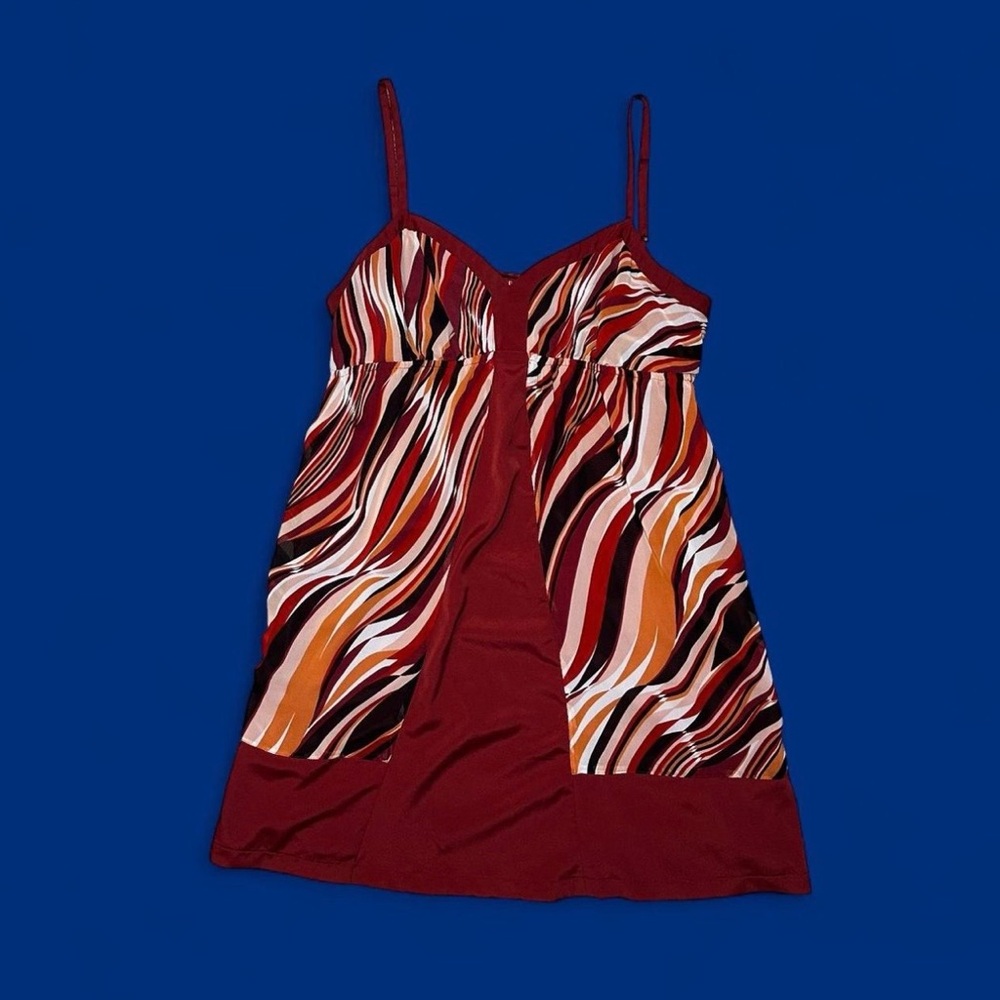 Elle Burgundy and Multicolor Striped Y2K Mini Babydoll Dress